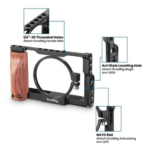  SMALLRIG Cage for Sony RX100 V / RX100 III / RX100 IV (for Sony M3 M4 M5) Camera with Wooden Handle Grip - 2105