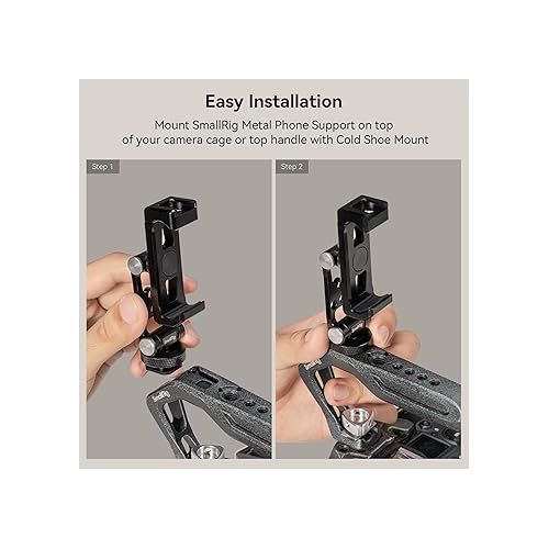  SMALLRIG Metal Phone Support with Cold Shoe Mount, Universal Cell Phone Mount Adapter Support Free Adjustment Joints, Phone Tripod Mount for iPhone 15 14, for Samsung Galaxy etc. - 4382