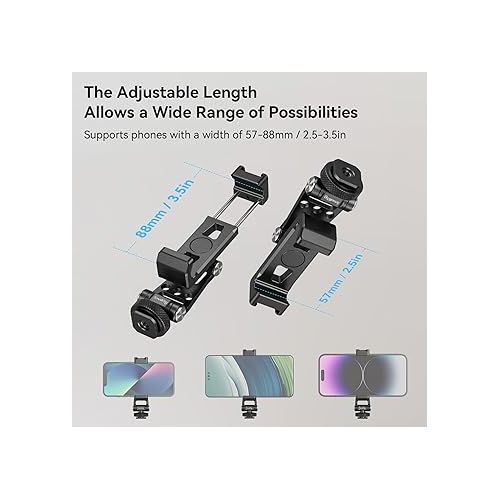  SMALLRIG Metal Phone Support with Cold Shoe Mount, Universal Cell Phone Mount Adapter Support Free Adjustment Joints, Phone Tripod Mount for iPhone 15 14, for Samsung Galaxy etc. - 4382