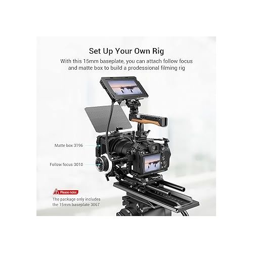  SmallRig Lightweight Base Plate Riser System with Dual 15mm Rod Clamp, Base Plate Magnesium Alloy Version, w/Plate for Manfrotto Style, 40% Lighter - 3067