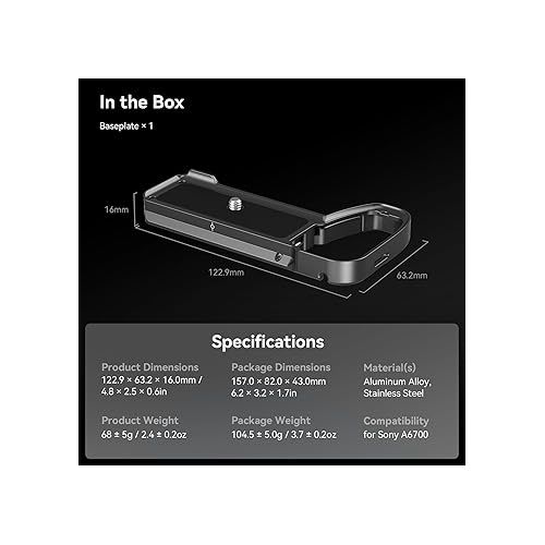  SmallRig Baseplate for Sony Alpha 6700, Bottom Mount Plate Built-in Quick Release Plate for Arca, Supporting Quick Switch Between Tripod and Stabilizer (DJI RS 2 / RSC 2 / RS 3 / RS 3 Pro) - 4338