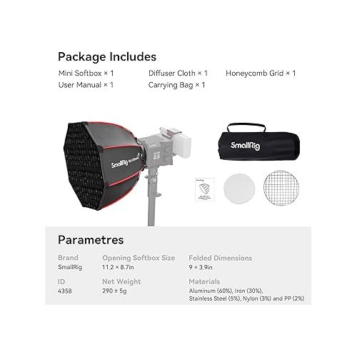  SMALLRIG Mini Parabolic Softbox RA-D30 29cm Quick Release, Compatible with SmallRig RC 60B COB LED Video Light - 4358