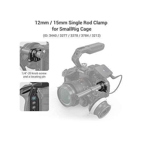  SmallRig 12mm/15mm Single Rod Clamp for SmallRig Cage 3440, 3277, 3278,3784 and 3212-3598