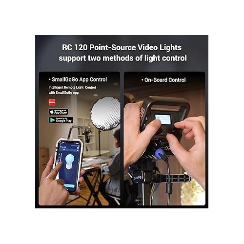  SmallRig RC120B 2-Pack LED Video Light Kit 52800Lux@1m 2700K-6500K Continuous Output Light with TLCI 96+ CRI 95+, 9 Lighting Effects, V-mount Battery Plate, App Control, Professional Studio light-4018