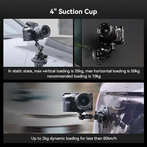  SMALLRIG 4″ Suction Cup Camera Mount, Car Mount for Cameras/Smartphones on Car/Clean and Smooth Surfaces, Max 2kg Load for Speeds up to 80km/h (50mph), Recommend 10kg Load When Stationary - 4122