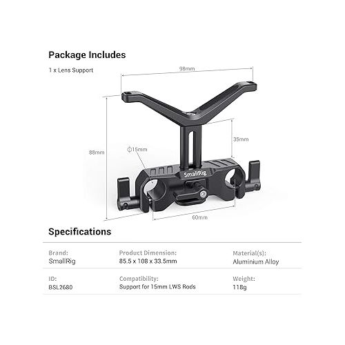  SMALLRIG 15mm Long Lens Support Bracket Height Adjustable for DSLR Camera Shoulder Rig (New) - 1087