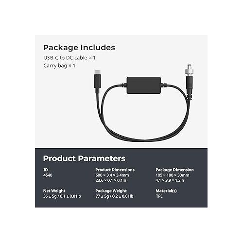  SMALLRIG USB-C to DC Power Cable, Specifically Designed for RC 30B - 4540
