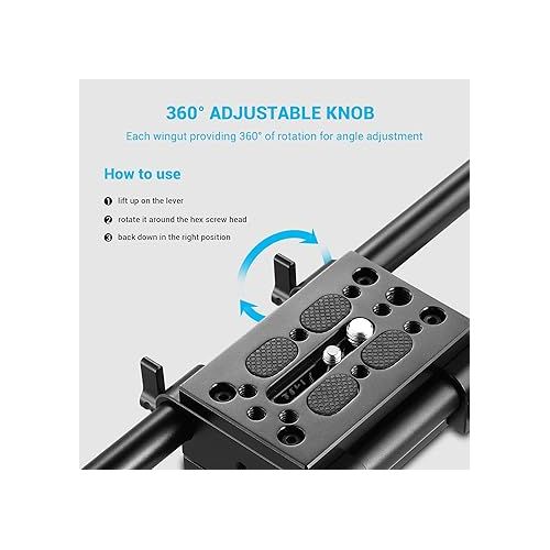  SmallRig Camera Tripod Mounting Baseplate w/15mm Rod Clamp Rail Block for Tripod/Shoulder Support System - 1798