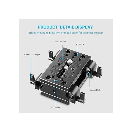  SmallRig Camera Tripod Mounting Baseplate w/15mm Rod Clamp Rail Block for Tripod/Shoulder Support System - 1798