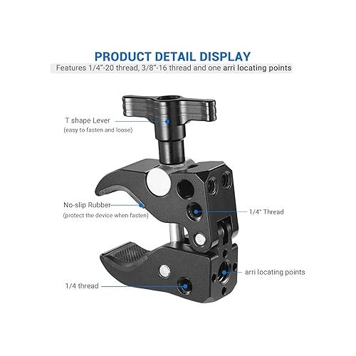  SMALLRIG Super Clamp with 1/4’’ Thread Holes, 3/8’’ Locating Pin for ARRI Standard, T-Shaped Wingnut and Rubber Pads - 2220