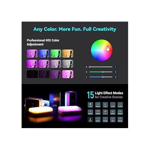  SmallRig RM75 RGB Video Light, RGBWW Full Color Portable LED Light Panel, 4,000mAh Battery, 2500-8500K, CRI96, TLCI 98, Magnetic Attraction and App, for Vlogging Photography 3290