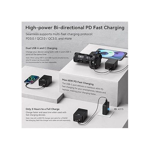  SMALLRIG V Mount Battery VB99, 99Wh / 6700mAh Mini V-Mount Battery with PD 65W USB-C Fast Charging, with D-TAP, USB-A, Dual DC Ports, OLED Screen, for Cameras, Camcorders, Monitors, LED Lights - 3580