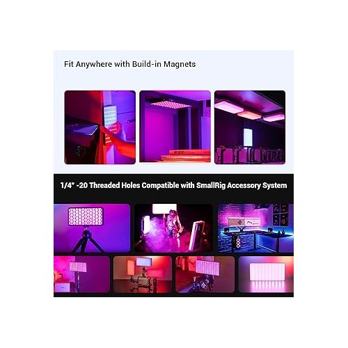  SmallRig Pix M160 RGB Video Light, 12W RGBWW LED Camera Light Panel, 360° Full Color Portable Light for Photography, 3800mh Battery, CRI 95+,TLCI 98, for Vlogging, Photo, Video, Aluminum Body - 3157