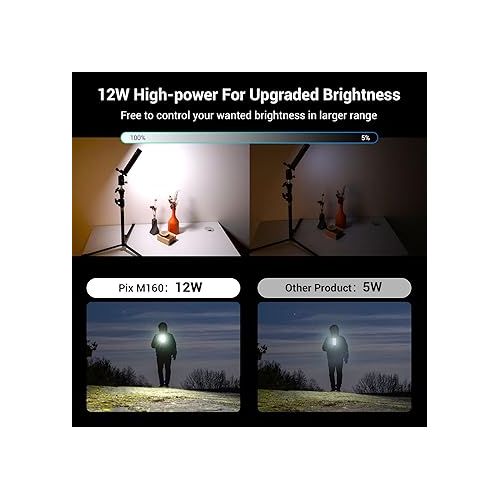  SmallRig Pix M160 RGB Video Light, 12W RGBWW LED Camera Light Panel, 360° Full Color Portable Light for Photography, 3800mh Battery, CRI 95+,TLCI 98, for Vlogging, Photo, Video, Aluminum Body - 3157