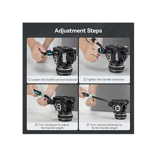  SmallRig DH10 Heavy Duty Tripod Fluid Video Head with Flat Base and Adjustable Handle, Quick Release Plate for Manfrotto Video Head Mount Plate, Load up to 22Ibs, for Video Cameras, DSLR Cameras 4165