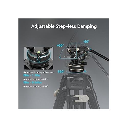  SmallRig DH10 Heavy Duty Tripod Fluid Video Head with Flat Base and Adjustable Handle, Quick Release Plate for Manfrotto Video Head Mount Plate, Load up to 22Ibs, for Video Cameras, DSLR Cameras 4165