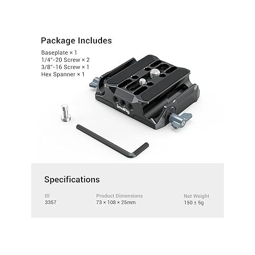  SmallRig Universal LWS Baseplate Compatible with DSLR and Mirrorless Camera Cages, Comes with Dual 15mm Rod Clamp - 3357