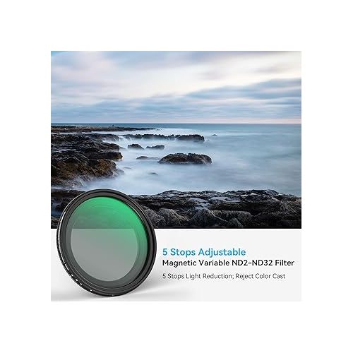  SmallRig 52mm Magnetic Variable ND Filter Kit, ND2-ND32 (1-5 Stops) VND Filter with Universal Magnetic Filter Ring, No X Cross HD Optical Glass Neutral Density Filter Kit for Phone- 4387