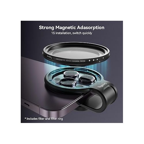  SmallRig 52mm Magnetic Variable ND Filter Kit, ND2-ND32 (1-5 Stops) VND Filter with Universal Magnetic Filter Ring, No X Cross HD Optical Glass Neutral Density Filter Kit for Phone- 4387