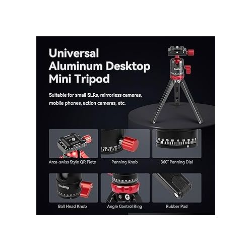  SmallRig Tripod for iPhone Desktop Mini Tripod - Aluminum Alloy 20 inches/ 50 cm with 360 Degree Ball Head, 1/4 inch Quick Shoe Plate for Vlogging DSLR Camera Video, Load up to 11 pounds-3033