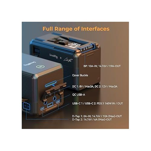  SmallRig x Caleb Pike V Mount Battery VB212, 212Wh / 14400mAh V-Mount Battery with PD 140W USB-C Fast Charging, with Dual USB-C, D-TAP, DC Ports, TFT Display, for Camera, Camcorder, Video Light - 4293