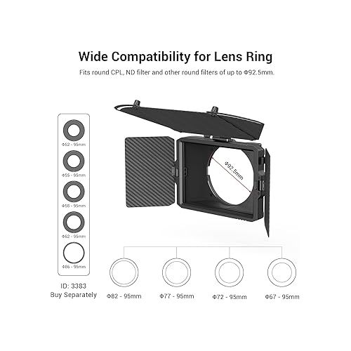  SMALLRIG Mini Matte Box Pro for Mirrorless DSLR Cameras, Come with 4 x 5.65 Filter Trays and 67mm/72mm/77mm/82mm-95mm Adapter Ring - 3680