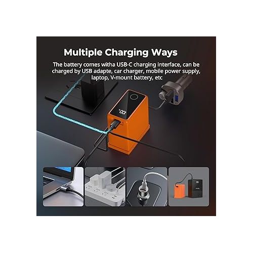  SMALLRIG NP-F970 10500mAh Replacement Battery for Sony NP-F970 F750 F550, PD 36W USB-C 3.5H Fast Charging, Camera Battery w/OLED Screen for Camera, Monitor, LED Video Light, Camcorder, Orange - 4576