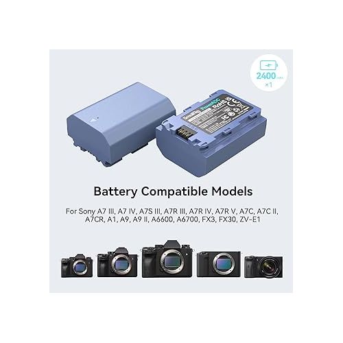  SMALLRIG NP-FZ100 2400mAh Camera Replacement Battery for Sony A7R V, A7 IV, A7S III, USB-C 2.5H Fast Charging Camera Battery for A7R IV, A7R III, A7 III, A7C, A7C II, A6600, A6700, FX3, ZV-E1-4265B