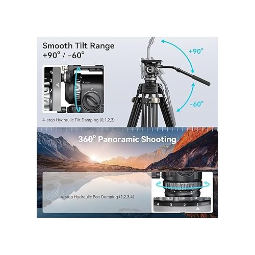  SmallRig PH8 Professional Fluid Video Head with 6-Step Counterbalance, 4-Step Pan/Tilt Hydraulic Damping, Detachable Handle, QR Plate for Manfrotto, Weight 1.8kg / 3.9lb, Load up 8kg / 17.6lb - 4287