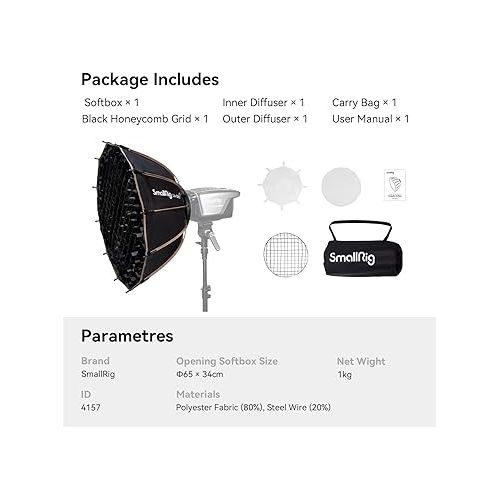  SMALLRIG Parabolic Softbox LA-D65 65cm Quick Release, Compatible with SmallRig RC 120D/RC 120B/RC 220D/RC220B and Other Bowens Mount Light- 4157