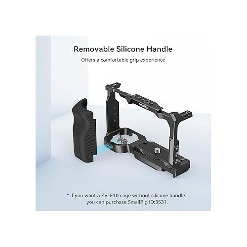  SMALLRIG ZV-E10 Cage with Silicone Handle and Built-in Threaded Holes, Cold Shoe and Quick Release Plate for Sony ZV-E10-3538