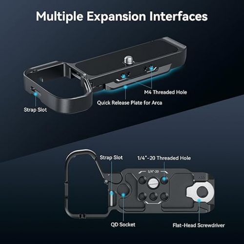  SMALLRIG Base Plate for Sony A7C II/A7CR, Bottom Mount Plate (Black) with Built-in Quick-Release Plate for Arca, QD Socket, Strap Slot, 1/4