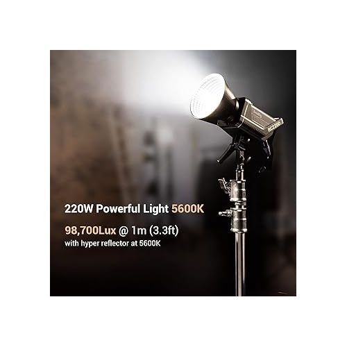  SmallRig RC 220D 220W LED Video Light 98700 LUX @3.3ft 5600K Continuous Output Light with CRI 95+, TLCI 96+, w/Bowens Mount, Manual and App Control Remotely Professional Studio Spotlight- 3472