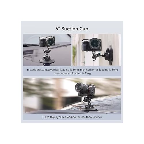  SmallRig 6″ Suction Cup Camera Mount, Car Mount for Camera/Smartphone on Car/Clean and Smooth Surfaces, Max 8kg Load for Speeds up to 80km/h (50mph), Recommend up to 15kg Load When Stationary - 4114