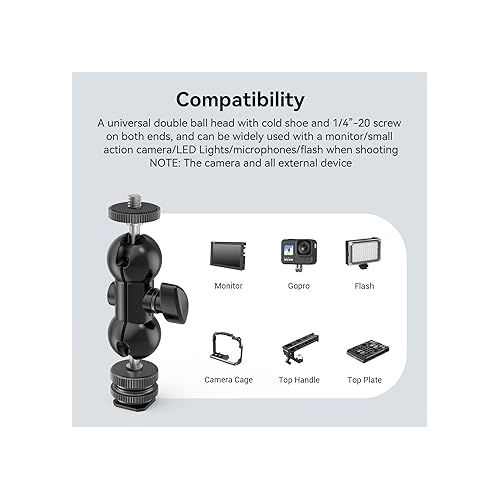  SmallRig Cool Ballhead, Multi-Function Double Ball Dead Adapter with Shoe Mount & 1/4
