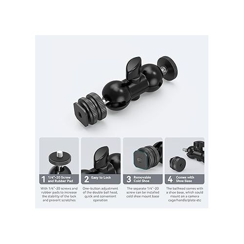  SmallRig Cool Ballhead, Multi-Function Double Ball Dead Adapter with Shoe Mount & 1/4