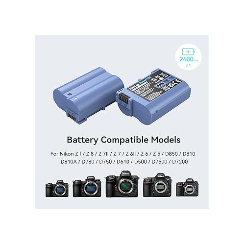  SMALLRIG EN-EL15C 2400mAh Camera Battery for Nikon Zf / Z8 / Z7 / Z6, USB-C Fast Charging Rechargeable Camera Battery for Z7 II, Z6 II, Z5, D850, D810, D810A, D780, D750, D610, D500, D7500-4332