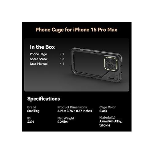  SMALLRIG for iPhone 15 Pro Max Phone Cage Rig, Upgraded Quick Release Design Mobile Phone Video Rig for Videography/Video Recording/YouTube/Live Streaming/Vlog - 4391 Black