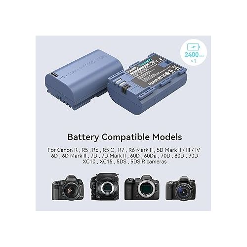  SmallRig LP-E6NH 2400mAh Camera Replacement Battery for Canon R5, R6, R7, USB-C 2.5H Fast Charging Camera Battery for R6 Mark II, R, R5 C, 5D II/III/IV, 6D, 6D II, 7D, 7D II, 60D, 70D, 80D, 90D - 4264