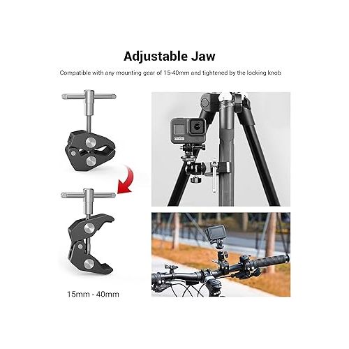  SmallRig Super Clamp Mount with Mini Ball Head Mount, Hot Shoe Adapter with 1/4 Screw for LCD Field Monitor, LED Lights, Flash, Microphone, for Gopro, for DJI Action 2, for Insta360-1124