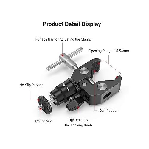  SmallRig Super Clamp Mount with Mini Ball Head Mount, Hot Shoe Adapter with 1/4 Screw for LCD Field Monitor, LED Lights, Flash, Microphone, for Gopro, for DJI Action 2, for Insta360-1124