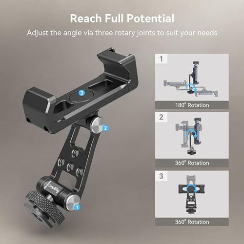  SMALLRIG Metal Phone Support with Cold Shoe Mount, Universal Cell Phone Mount Adapter Support Free Adjustment Joints,Phone Tripod Mount for iPhone 15/14, for Samsung Galaxy and Other Phones - 4382