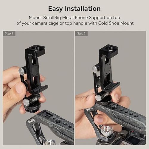  SMALLRIG Metal Phone Support with Cold Shoe Mount, Universal Cell Phone Mount Adapter Support Free Adjustment Joints,Phone Tripod Mount for iPhone 15/14, for Samsung Galaxy and Other Phones - 4382