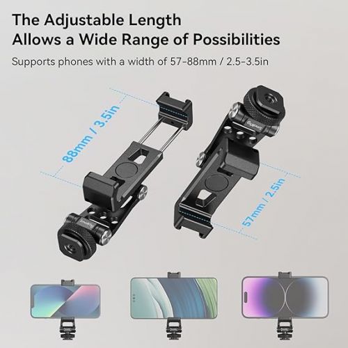  SMALLRIG Metal Phone Support with Cold Shoe Mount, Universal Cell Phone Mount Adapter Support Free Adjustment Joints,Phone Tripod Mount for iPhone 15/14, for Samsung Galaxy and Other Phones - 4382