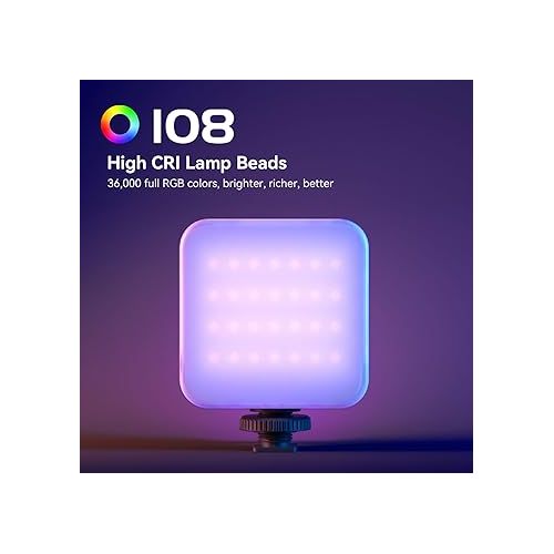  SmallRig P108 RGB Video Light,Portable LED Camera Lights 360° Full Color Photography Lighting w 3 Cold Shoe, 2500mAh Rechargeable On-Camera Video Light Panel 2700K - 6500K for YouTube, Vlogging 4055