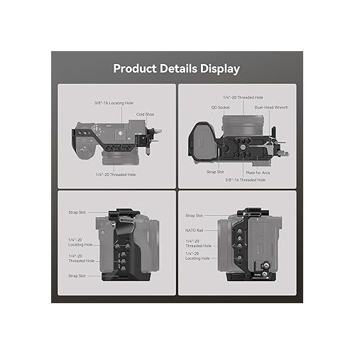  SmallRig Cage Kit for Sony A6700 with a Cable Clamp for HDMI, Built-in Quick Release Plate for Arca-Type, Film Movie Making Camera Video Cage with Shoe Mount, 1/4''-20 & 3/8''-16 Threaded Holes - 4336