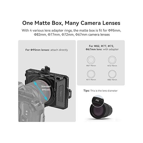  SmallRig Mini Matte Box for Mirrorless DSLR Cameras Compatible with 67mm/72mm/77mm/82mm/95mm Lenses - 3196