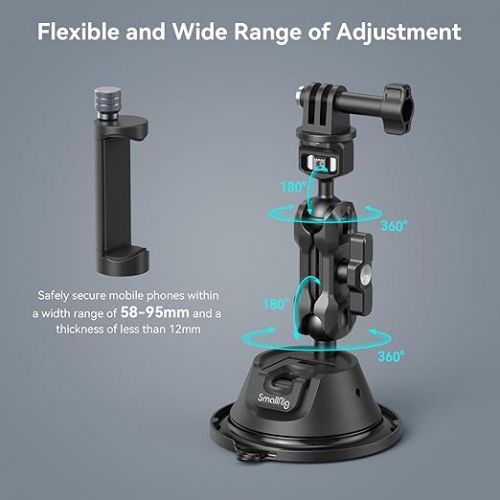  SMALLRIG Suction Cup Mount for Gopro with Anti-Twist Pin, Metal Windshield Car Mount Outside, Dash Mount with Dual Ball Head Magic Arm, Strong Patented Double-Layer Suction Cups for Vlogging - 4275