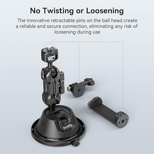  SMALLRIG Suction Cup Mount for Gopro with Anti-Twist Pin, Metal Windshield Car Mount Outside, Dash Mount with Dual Ball Head Magic Arm, Strong Patented Double-Layer Suction Cups for Vlogging - 4275