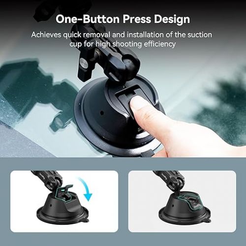  SMALLRIG Suction Cup Mount for Gopro with Anti-Twist Pin, Metal Windshield Car Mount Outside, Dash Mount with Dual Ball Head Magic Arm, Strong Patented Double-Layer Suction Cups for Vlogging - 4275